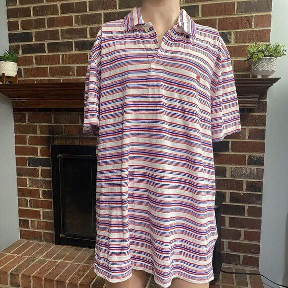 TIMBERLAND Men’s Shirt Red White and Blue Striped Short‎ Sleeve Polo Size XXL - Picture 1 of 14